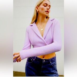 Zara Faux Fur Cropped Blazer Sweater XS 7385/005